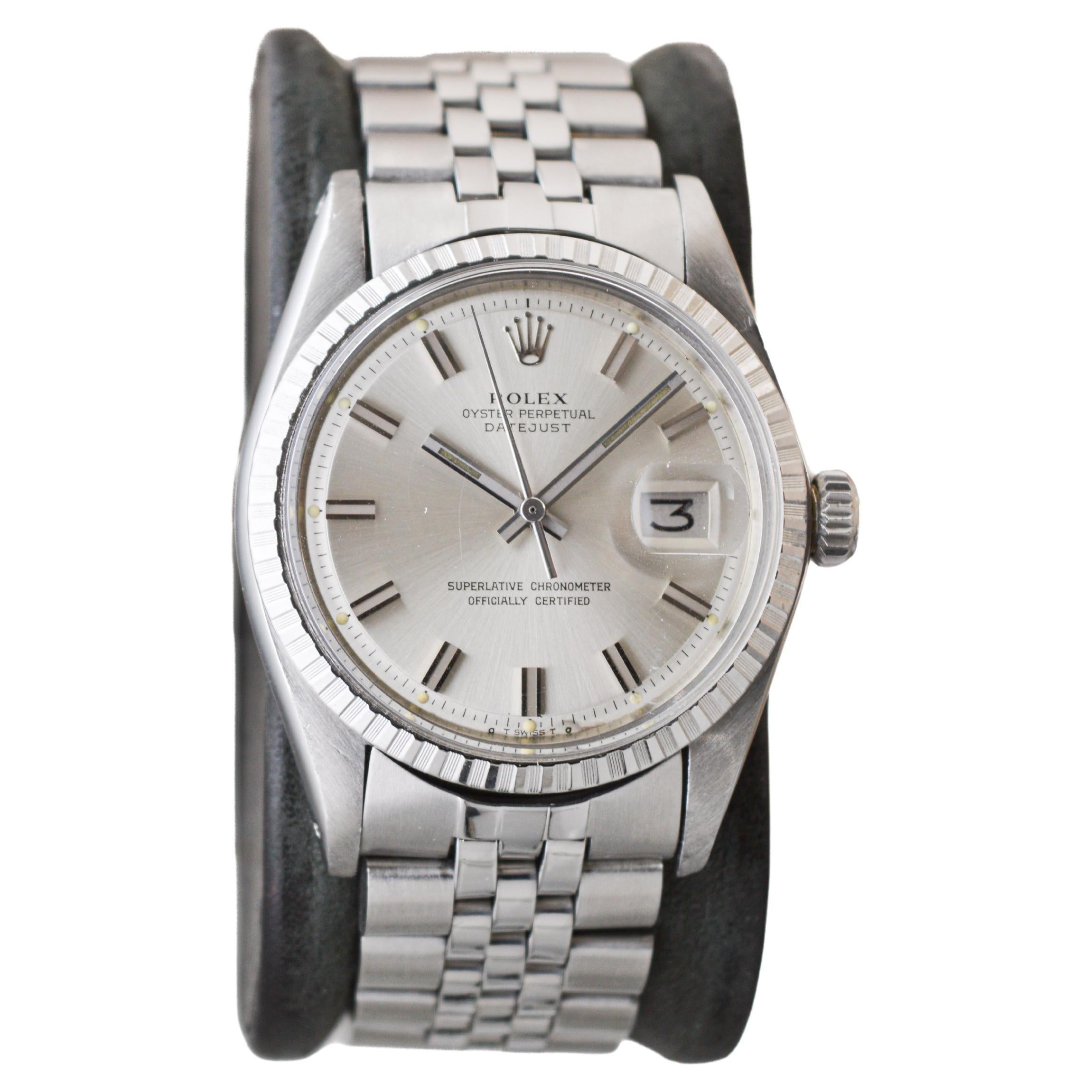 Rolex Steel Datejust with Exceptional Factory Original Silvered Dial circa 1970s
