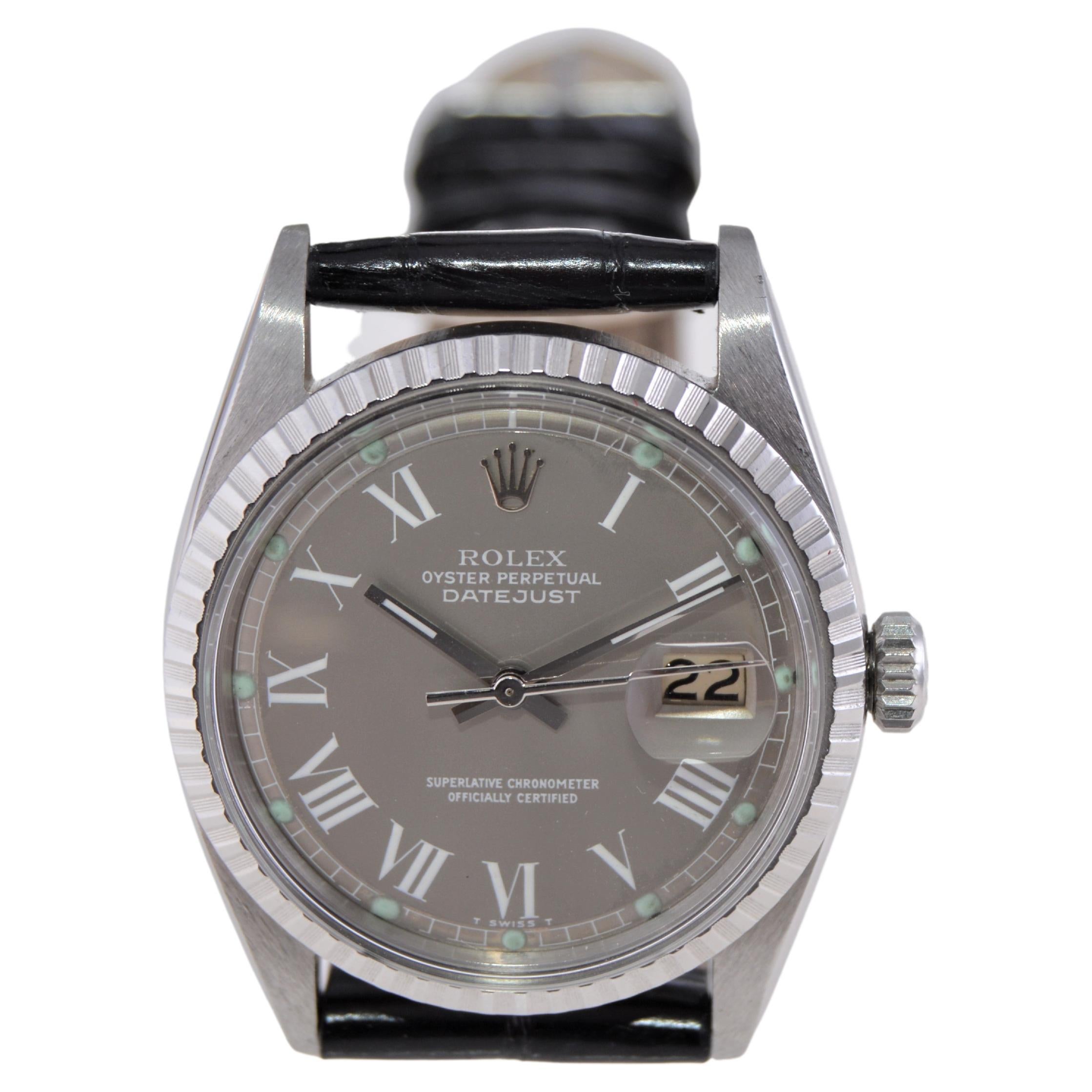Rolex Steel Datejust mit originalem anthrazitfarbenem römischen 