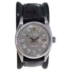 Rolex Steel Datejust mit originalem anthrazitfarbenem römischen "Pie Pan" Zifferblatt aus den 1960er Jahren