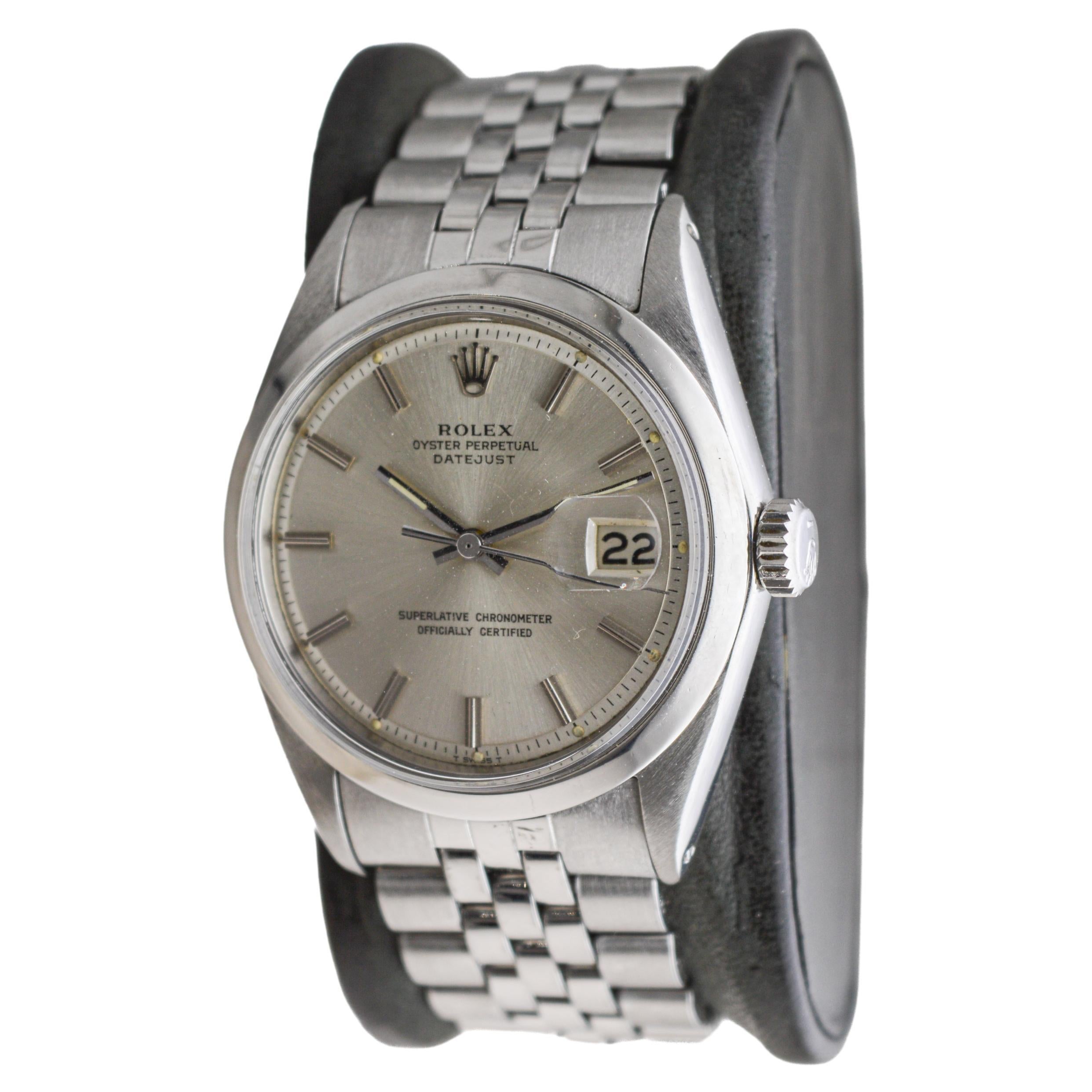 Rolex Datejust avec cadran d'origine d'usine, lunette polie rare, années 1960 Unisexe en vente