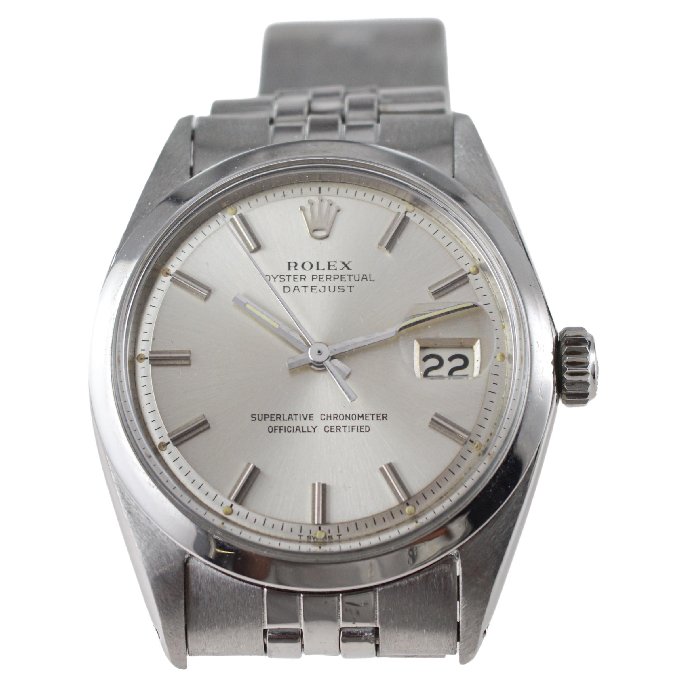 Rolex Datejust avec cadran d'origine d'usine, lunette polie rare, années 1960 en vente 2