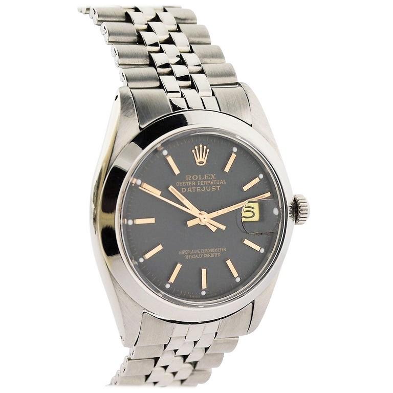 FACTORY / HOUSE: Rolex Watch Company
STYLE / REFERENCE: Datejust / Ref. 6284
METAL / MATERIAL: Stainless Steel 
CIRCA: 1977 / 1978
DIMENSIONS: 43mm X 36mm
MOVEMENT / CALIBER: Perpetual Winding / 26 Jewels / Cal. 1570
DIAL / HANDS: Flat Black with