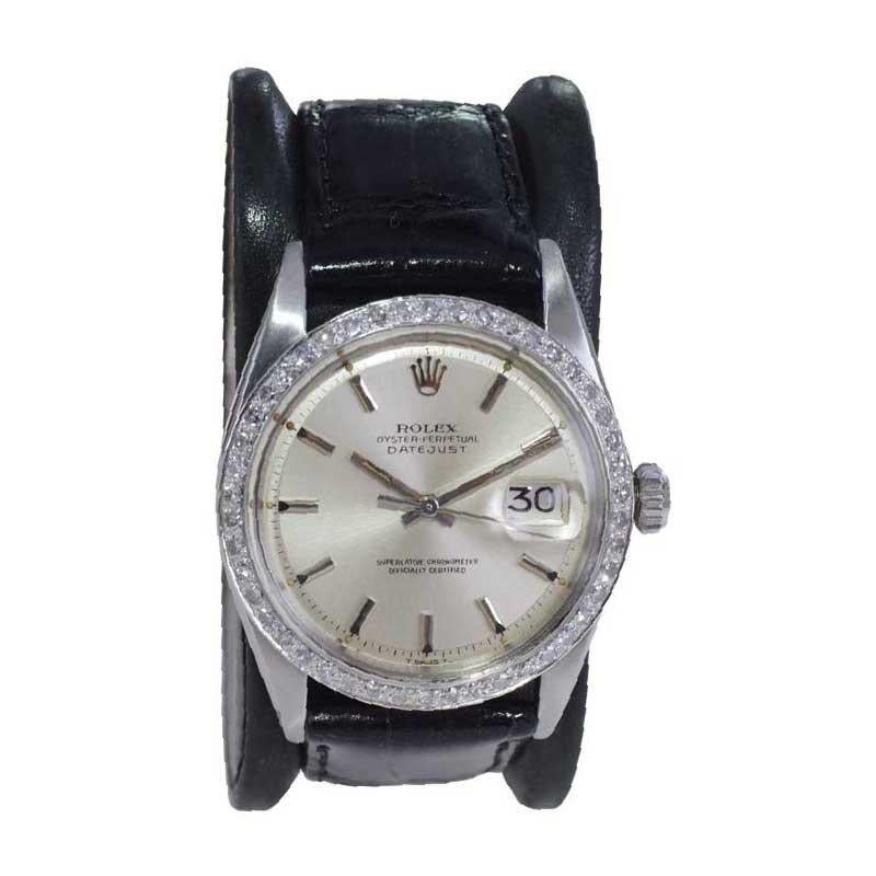 Modernist Rolex Steel Datejust with Original Dial and Diamond Bezel from the Mid 1970's For Sale