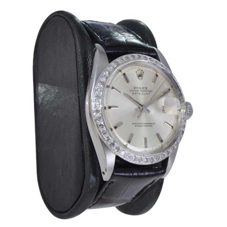 Rolex Montre Datejust en acier avec cadran d'origine et lunette en diamant, datant du milieu des années 1970 Unisexe en vente
