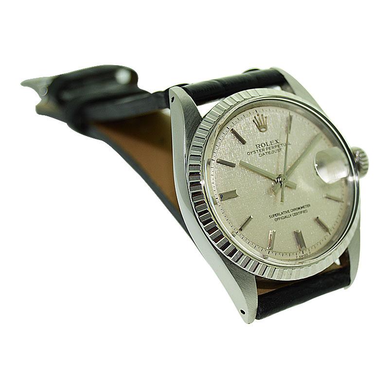 FACTORY / HOUSE: Rolex Watch Company
STYLE / REFERENCE: Datejust / 1603
METAL / MATERIAL: Stainless Steel
CIRCA / YEAR: 1973-74
DIMENSIONS / SIZE: 43mm X 36mm
MOVEMENT: Perpetual Winding / 26 Jewels / Cal. 1570
DIAL / HANDS: Original Silvered with