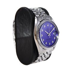 Rolex Steel Datejust with Original Machined Bezel and Custom Purple Dial Mid 60s