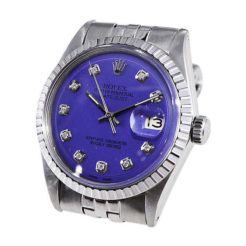 Rolex Steel Datejust with Original Machined Bezel and Custom Purple Dial Mid 60s For Sale 1