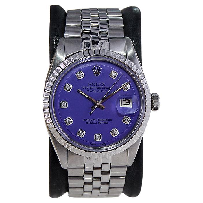 Rolex Steel Datejust with Original Machined Bezel and Custom Purple Dial Mid 60s For Sale