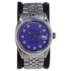 Vintage Rolex Steel Datejust with Original Machined Bezel and Custom Purple Dial Mid 60s