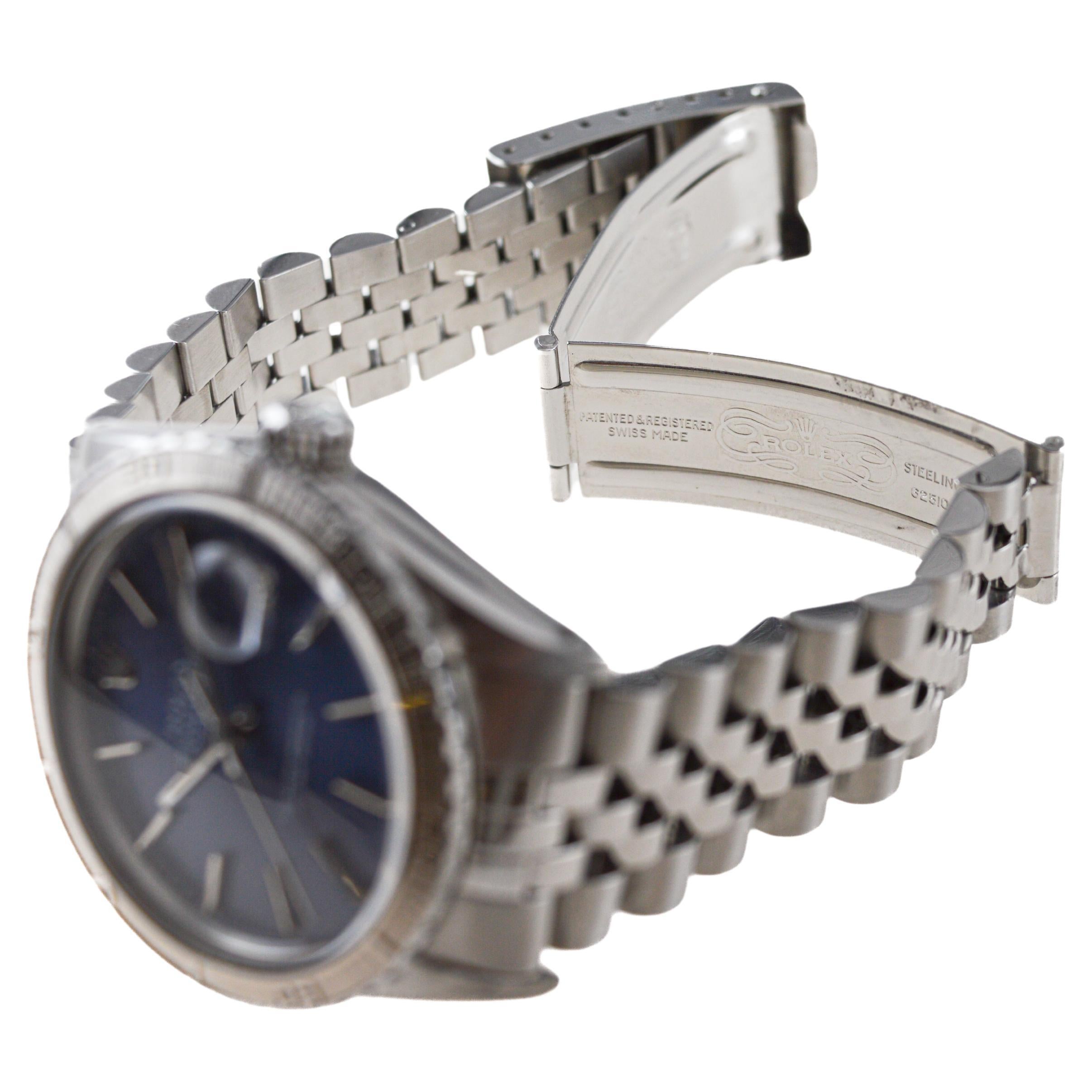 Rolex Steel Datejust with Original Navy Blue Dial and Thunderbird Bezel 1979 For Sale 3