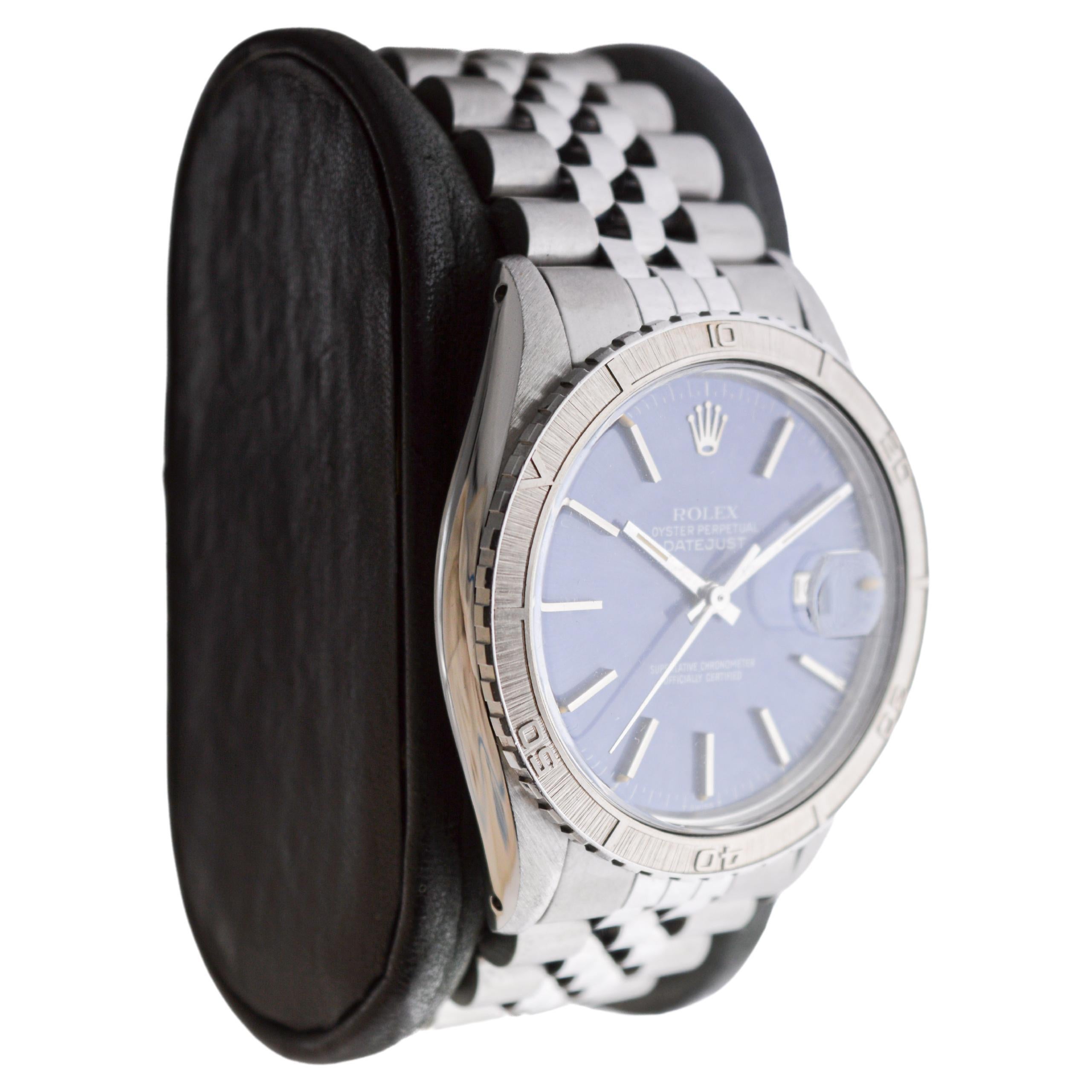 FACTORY / HOUSE: Rolex Watch Company
STYLE / REFERENCE: Datejust / Reference 16250
METAL / MATERIAL: Stainless Steel
CIRCA / YEAR: 1979
DIMENSIONS / SIZE: Length 44mm X Diameter 37mm
MOVEMENT / CALIBER: Perpetual Winding / 27 Jewels / Caliber