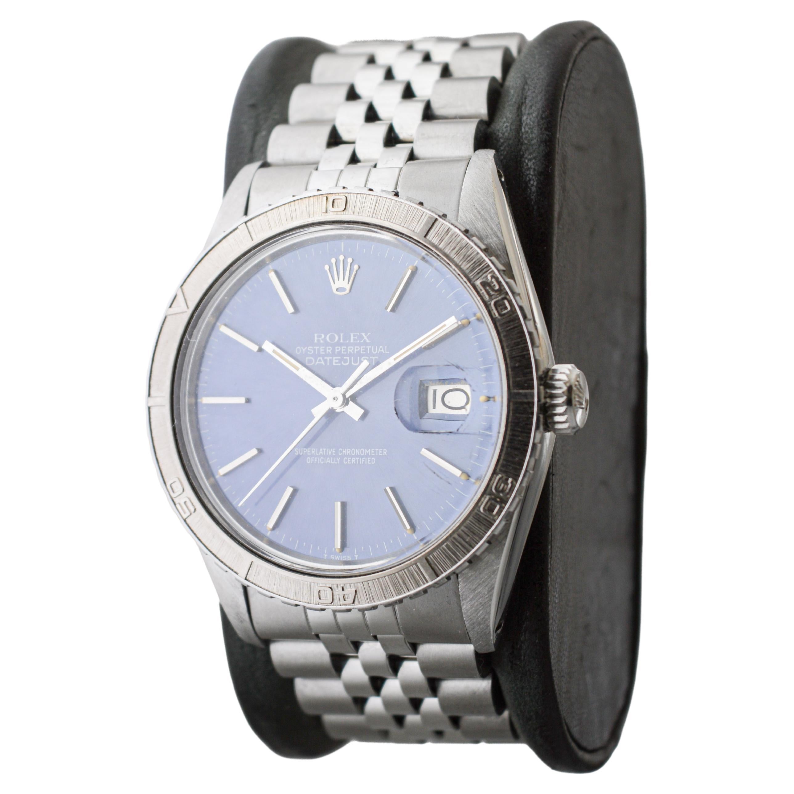 Modern Rolex Steel Datejust with Original Navy Blue Dial and Thunderbird Bezel 1979 For Sale