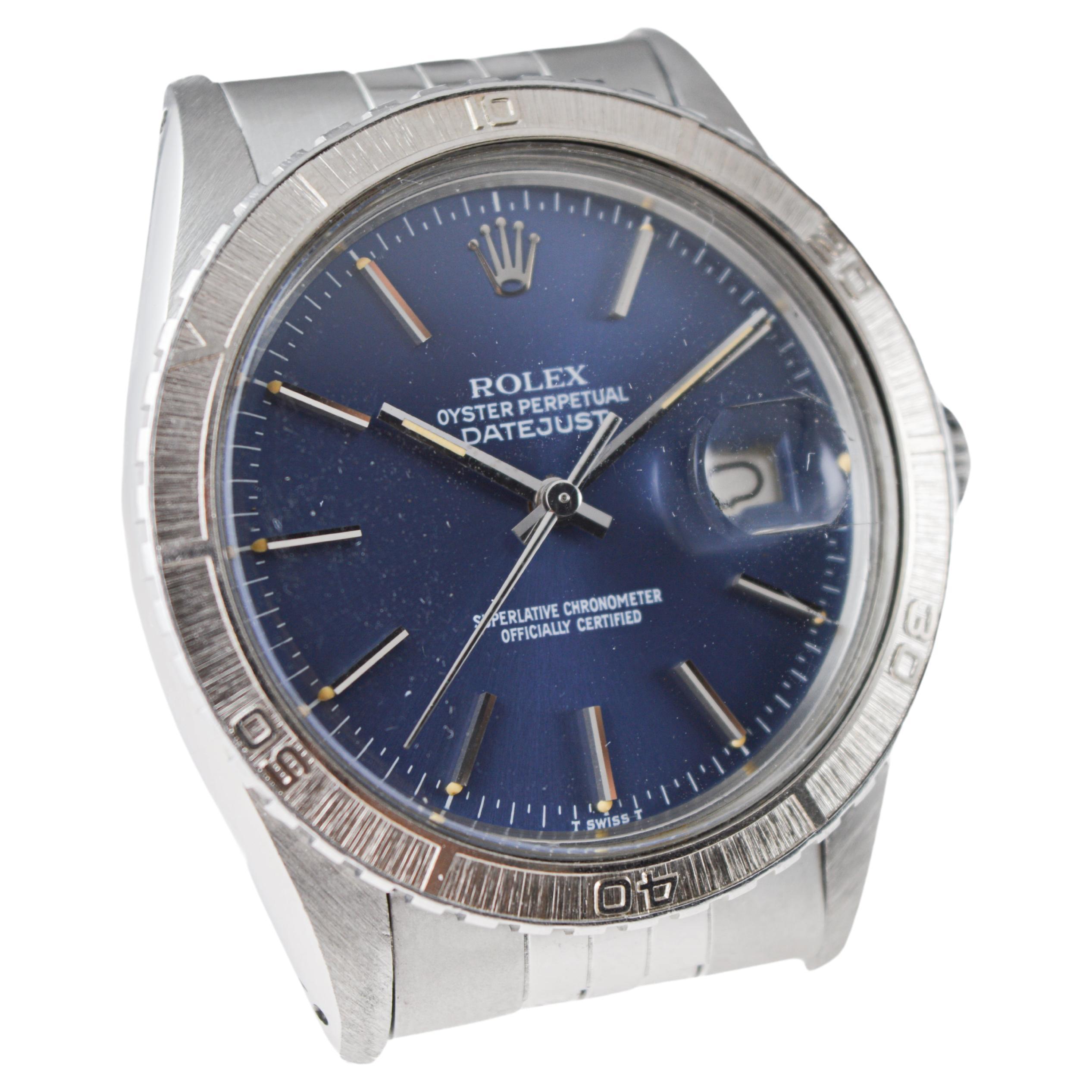 Rolex Steel Datejust with Original Navy Blue Dial and Thunderbird Bezel 1979 In Excellent Condition For Sale In Long Beach, CA