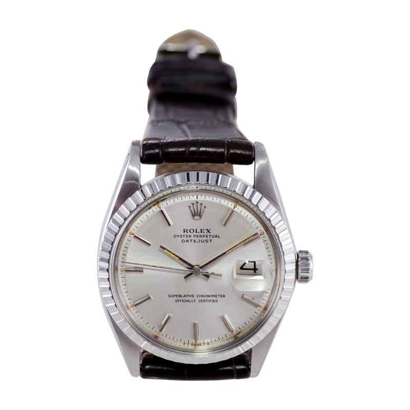 Rolex Steel Datejust with Factory Original Silver Dial and Factory Papers 1970's For Sale 1
