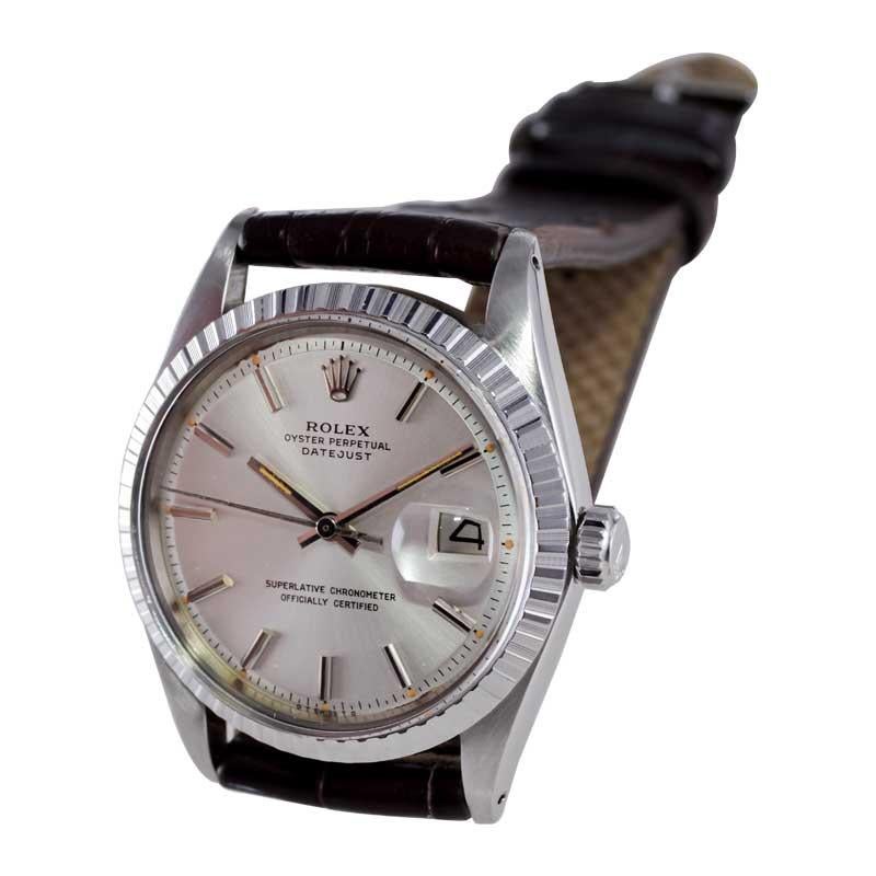 Rolex Steel Datejust with Factory Original Silver Dial and Factory Papers 1970's For Sale 2