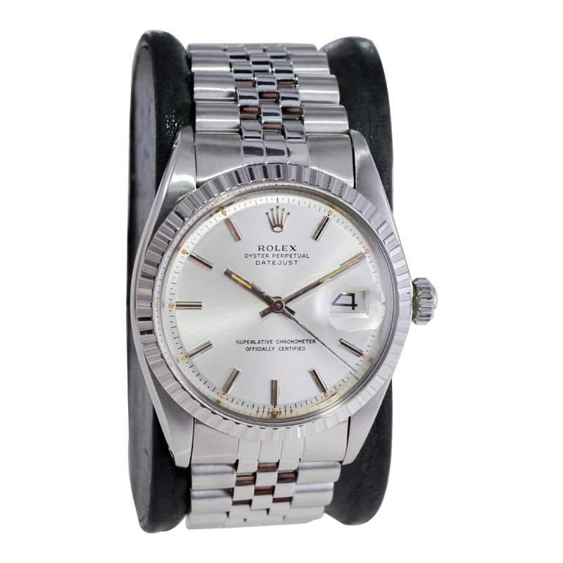 Modern Rolex Steel Datejust with Original Silver Dial and Factory Papers 1970's