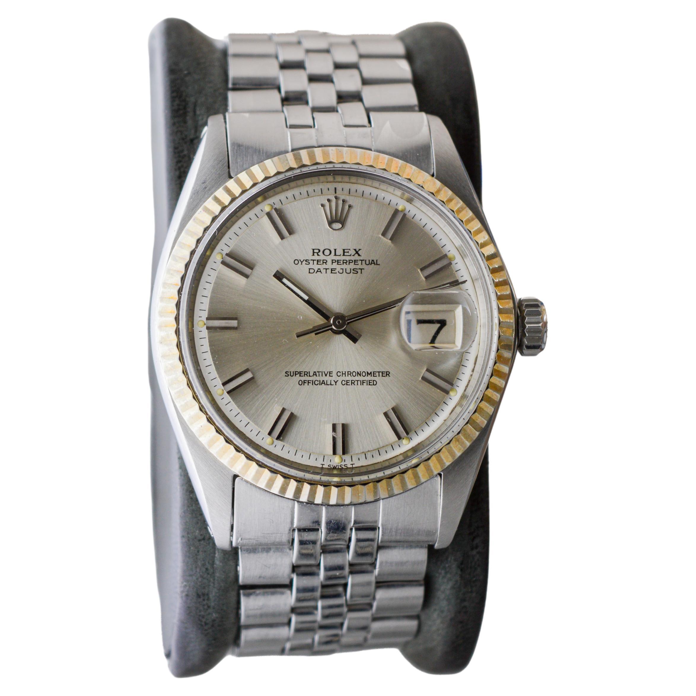 Rolex Steel Datejust with Original Silvered Dial And Papers circa, 1970's In Excellent Condition For Sale In Long Beach, CA