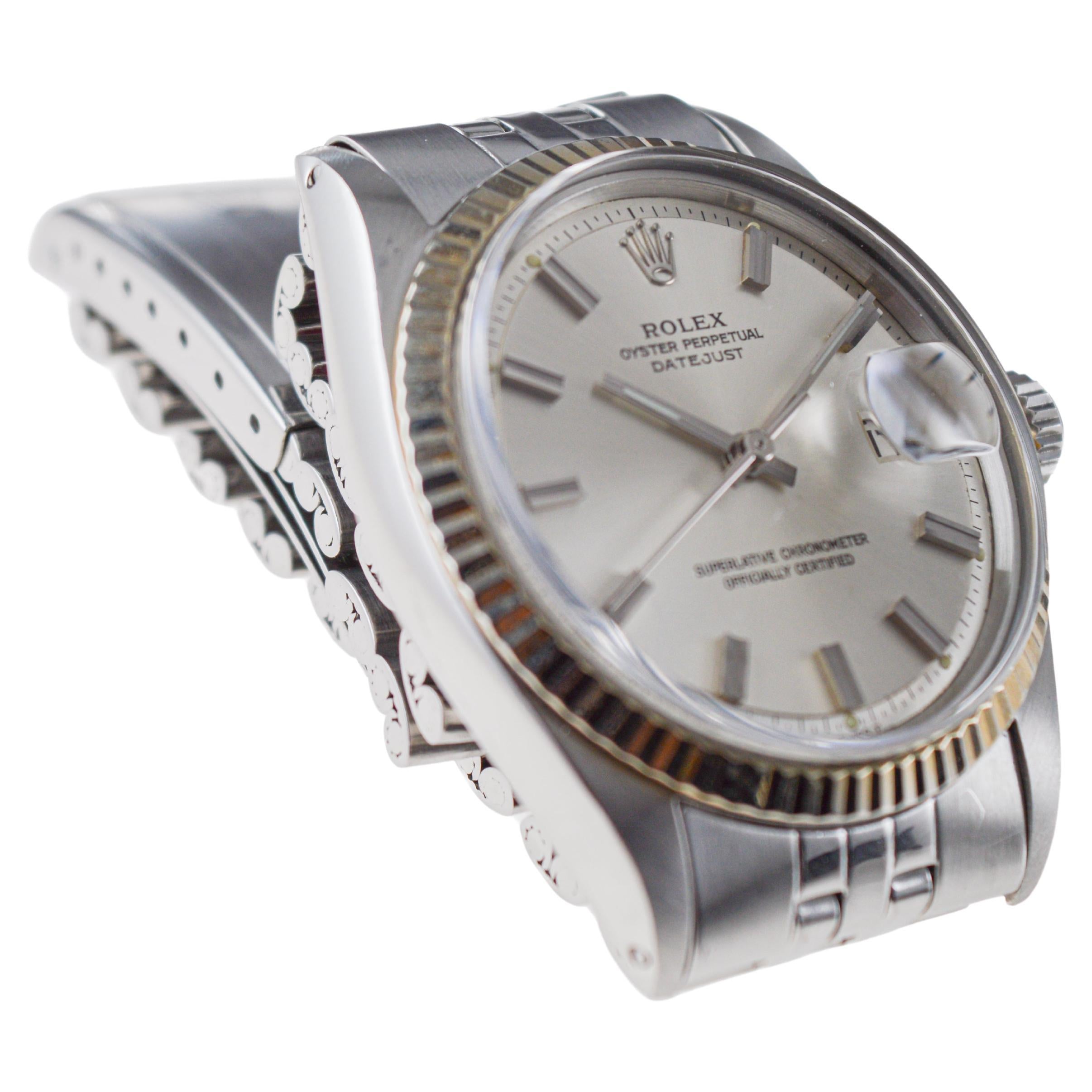 Rolex Steel Datejust with Original Silvered Dial And Papers circa, 1970's For Sale 2