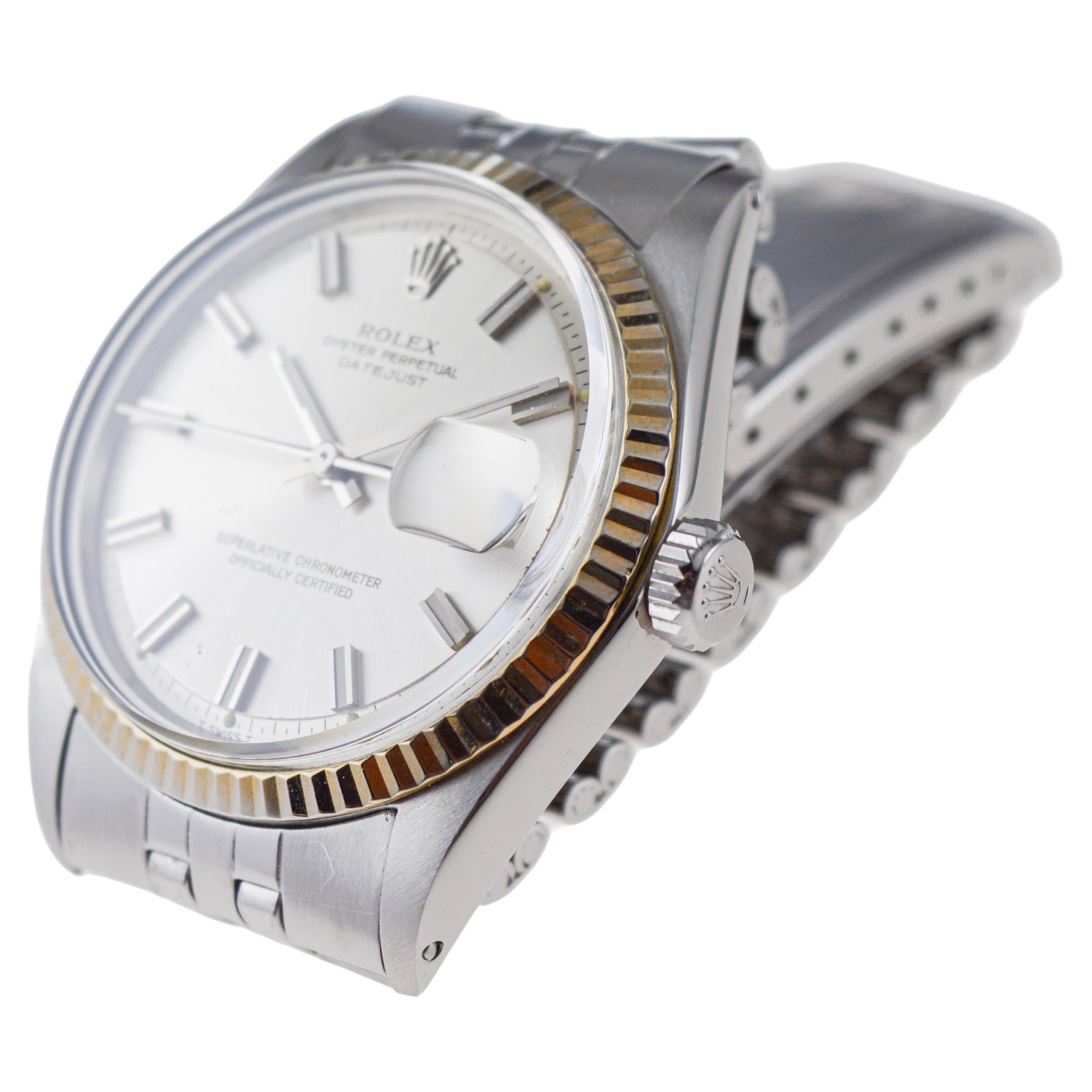 Rolex Steel Datejust with Original Silvered Dial And Papers circa, 1970's For Sale 4