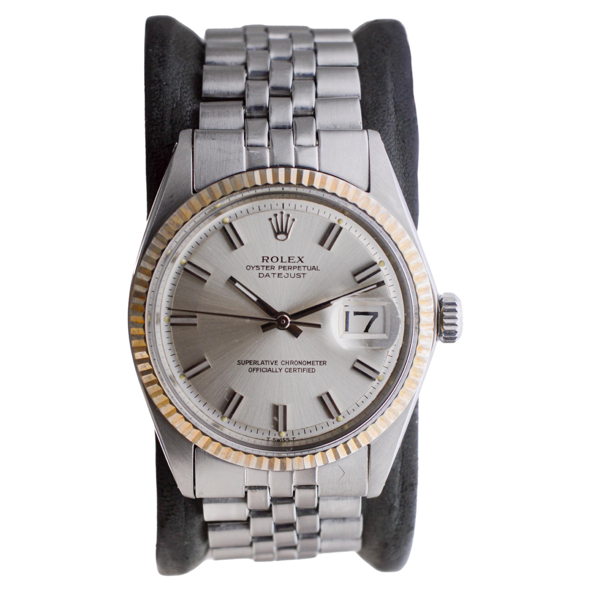 Rolex Steel Datejust with Original Silvered Dial And Papers circa, 1970's For Sale