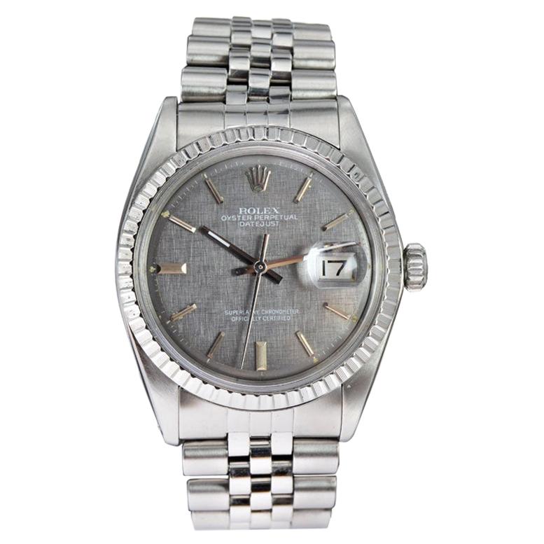 Rolex Steel Datejust with Rare Charcoal Linen Dial, circa 1972 or 1973