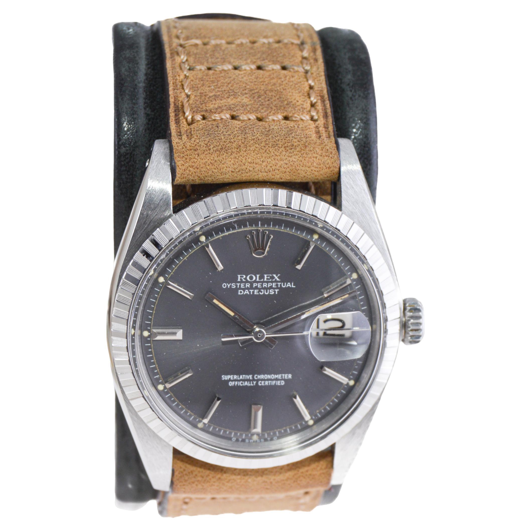 Modern Rolex Steel Datejust with Rare Original Charcoal Dial from, 1960's For Sale