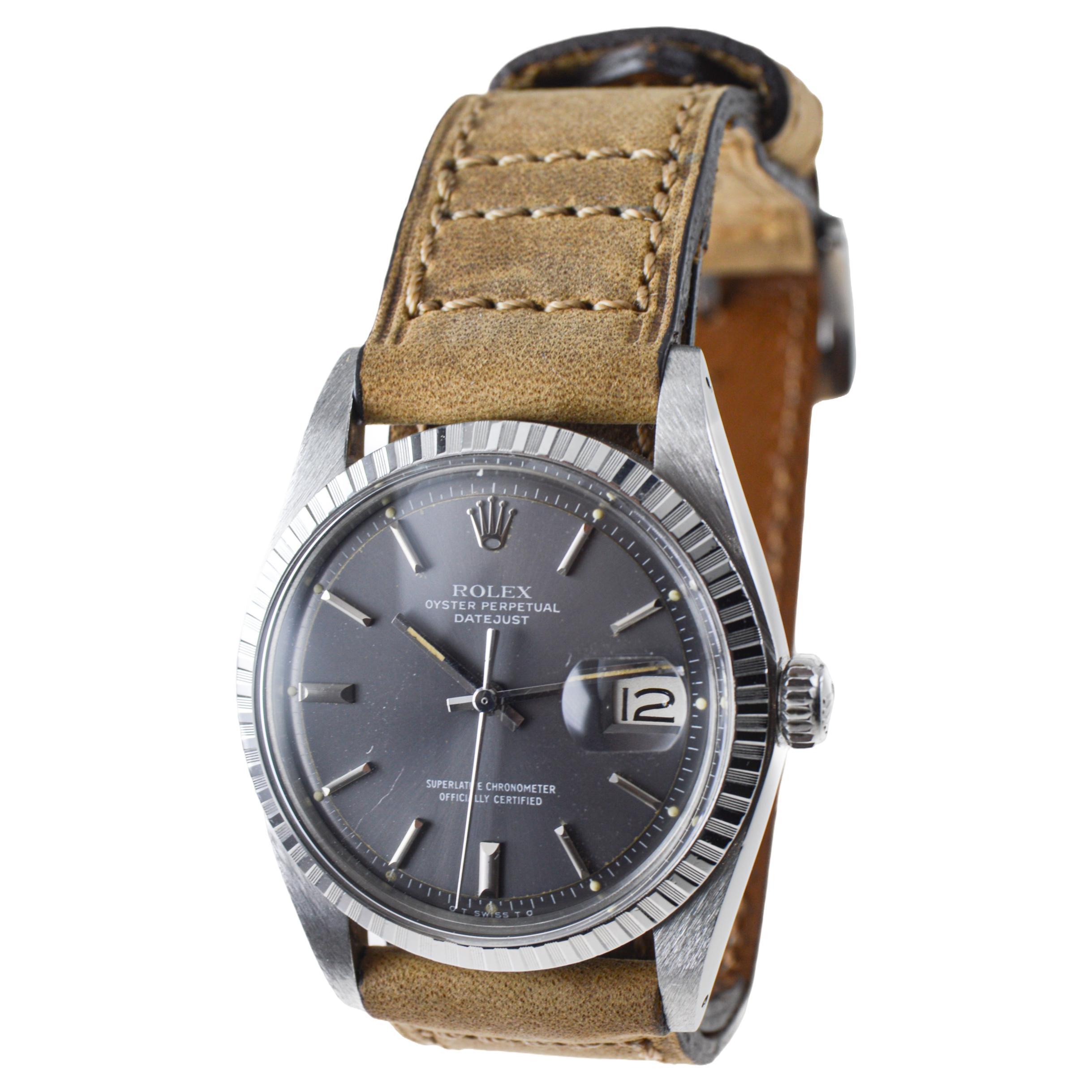 Rolex Steel Datejust with Rare Original Charcoal Dial from, 1960's For Sale 1