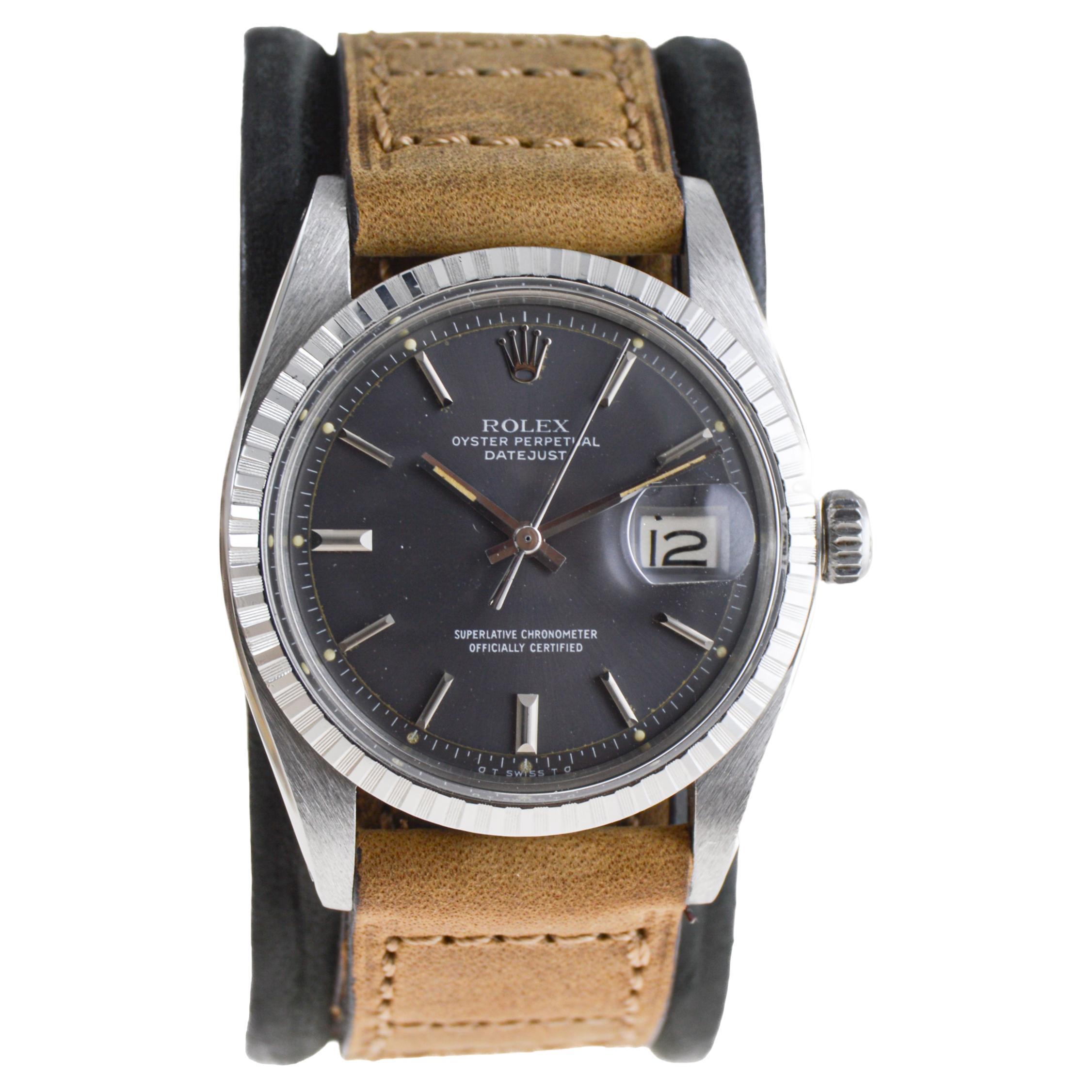 Rolex Steel Datejust with Rare Original Charcoal Dial from, 1960's For Sale