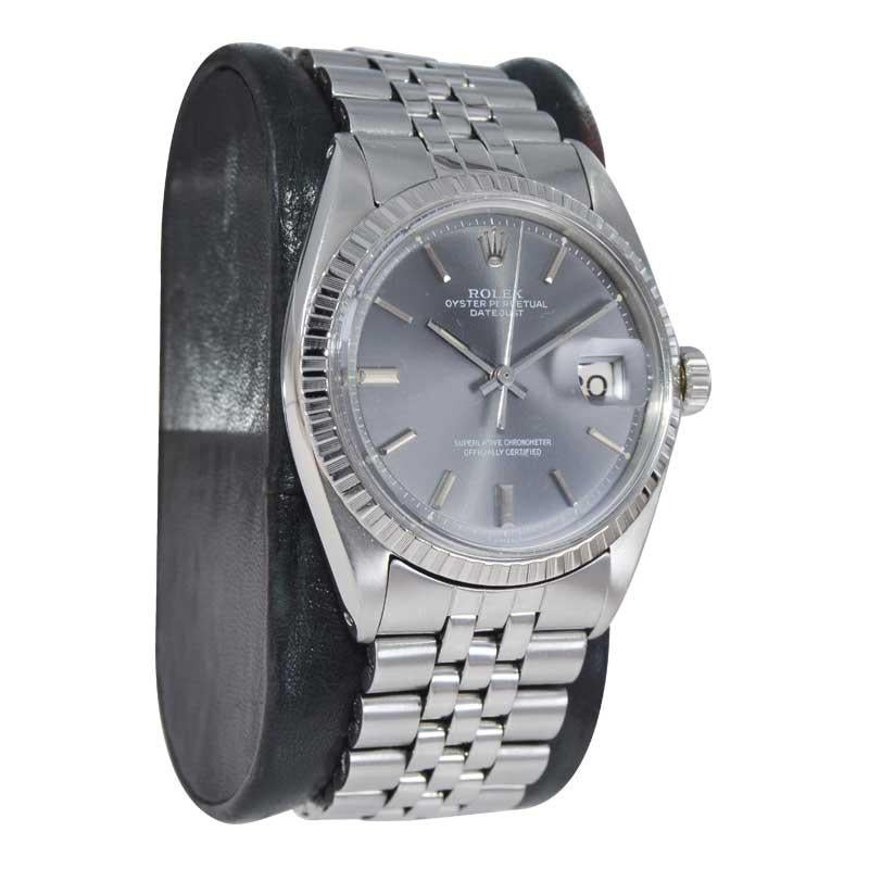 FACTORY / HOUSE: Rolex Watch Company
STYLE / REFERENCE: Oyster Perpetual Datejust / Reference 1601
METAL / MATERIAL: Stainless Steel
CIRCA / YEAR: 1960's
DIMENSIONS / SIZE: Length 43mm x Diameter 36mm
MOVEMENT / CALIBER: Perpetual Winding / 26
