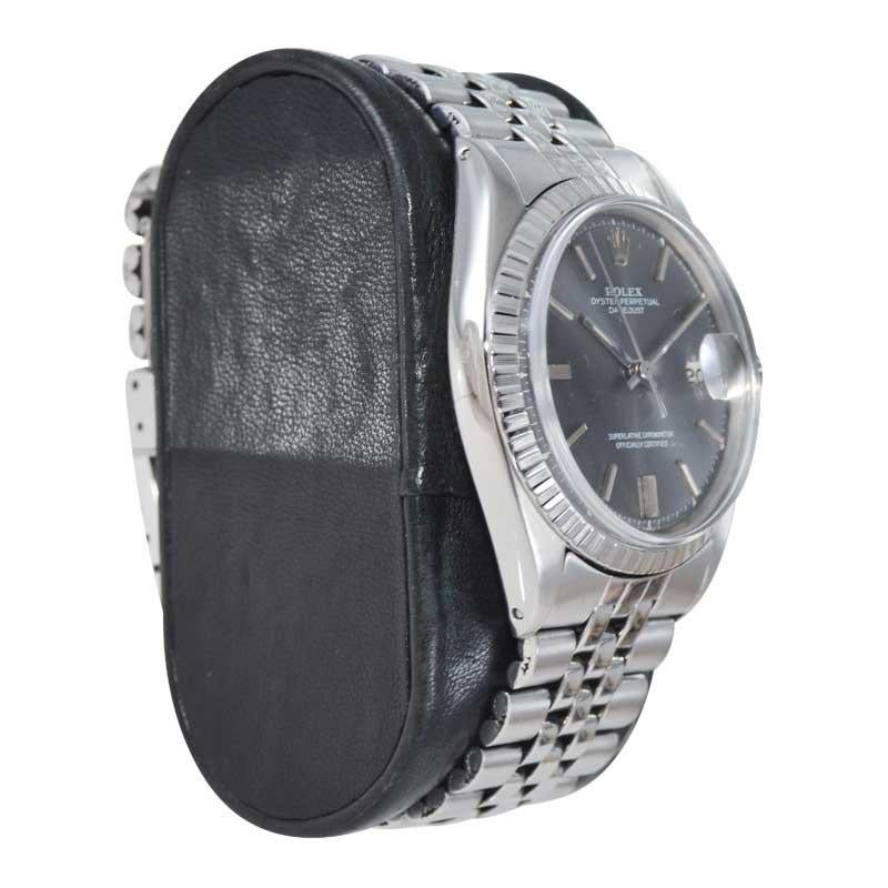 Rolex Steel Datejust with Rare Original Charcoal Dial from 1969 In Excellent Condition In Long Beach, CA