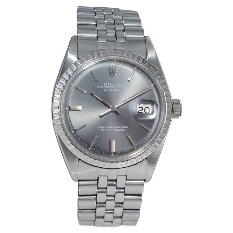 Rolex Steel Datejust with Rare Original Charcoal Dial from, 1960's For Sale