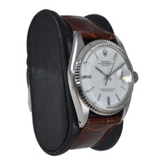 Rolex Steel Datejust with Rare Original White Dial and Hand Made Strap Late 1960