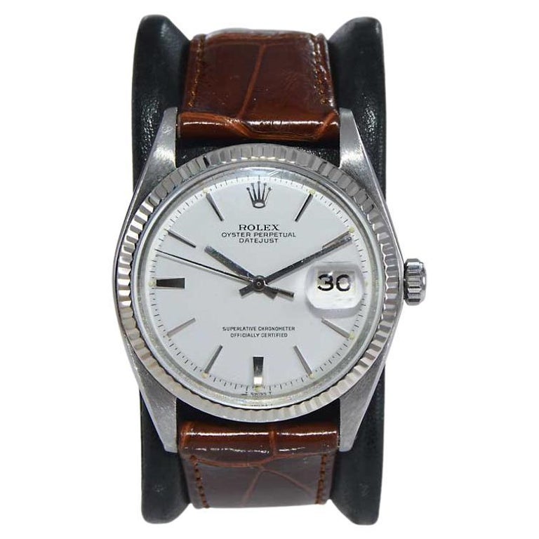 Rolex Steel Datejust with Rare Original White Dial and Hand Made Strap Late  1960 For Sale at 1stDibs | rolex late watch, 1960 rolex, is rolex hand made