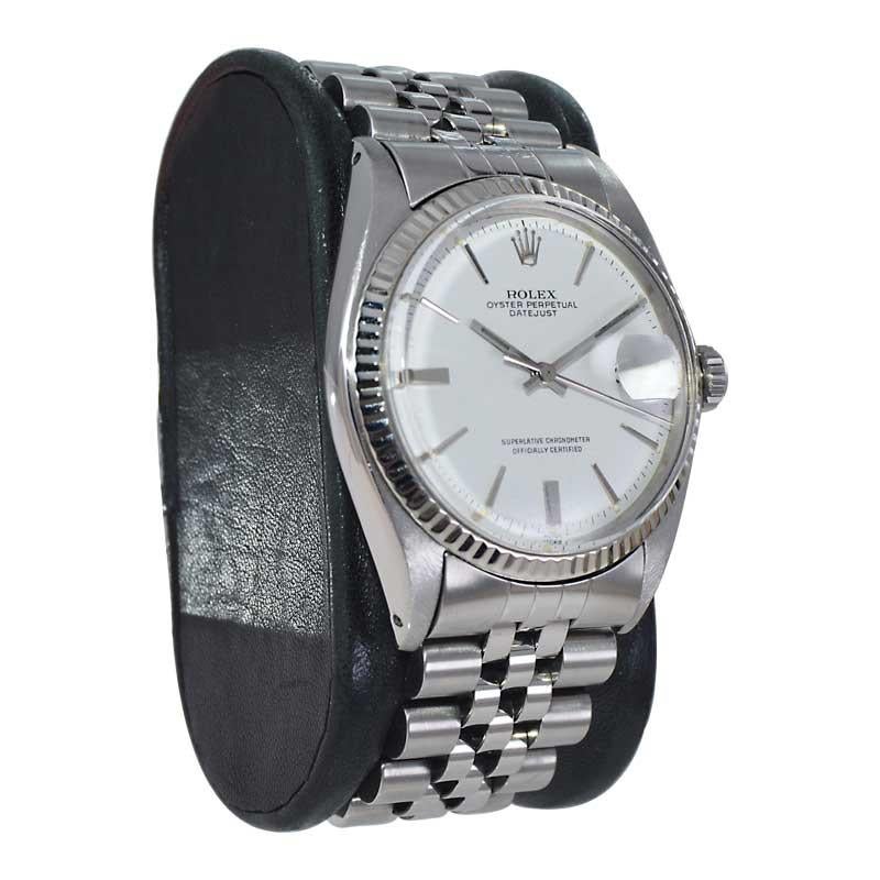 Women's or Men's Rolex Steel Datejust with Rare Original White Dial and Original Bracelet Late 60 For Sale