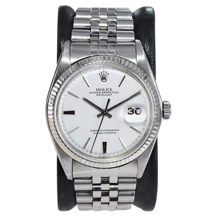 Rolex Steel Datejust with Rare Original White Dial and Original Bracelet Late 60 For Sale