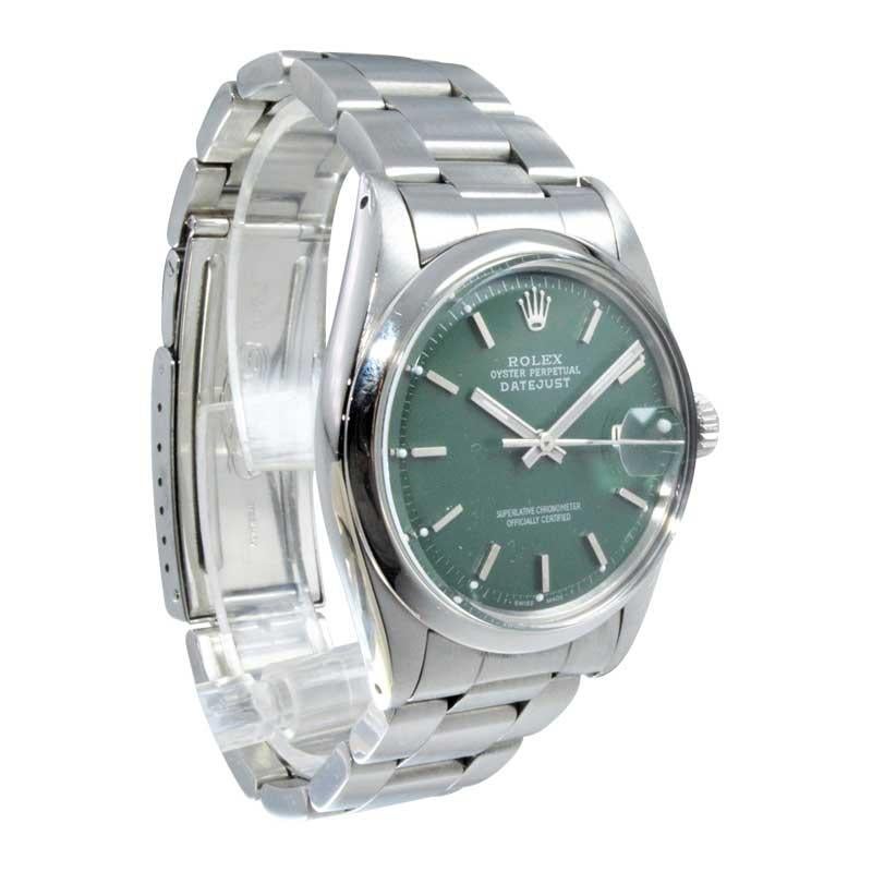 Women's or Men's Rolex Steel Datejust with Rare Polished Bezel Custom Green Dial from 1974 or 75