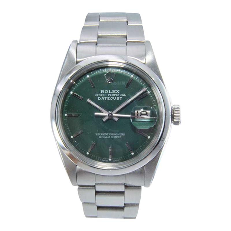 Rolex Steel Datejust with Rare Polished Bezel Custom Green Dial from 1974 or 75