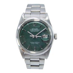 Vintage Rolex Steel Datejust with Rare Polished Bezel Custom Green Dial from 1974 or 75