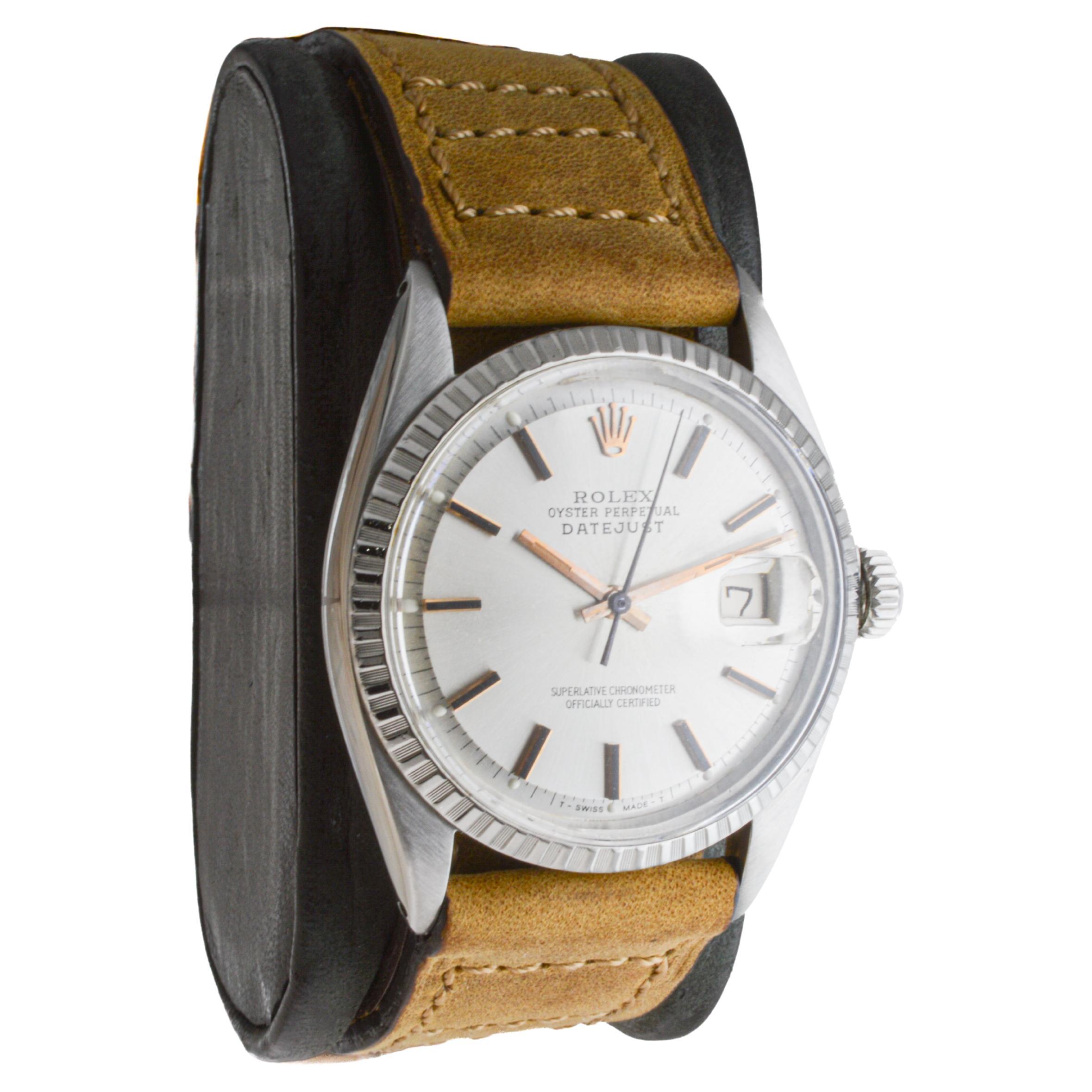 Modern Rolex Steel Datejust with Rare Silvered Dial with Rose Gold Markers and Hands