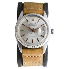 Rolex Steel Datejust with Rare Silvered Dial with Rose Gold Markers and Hands