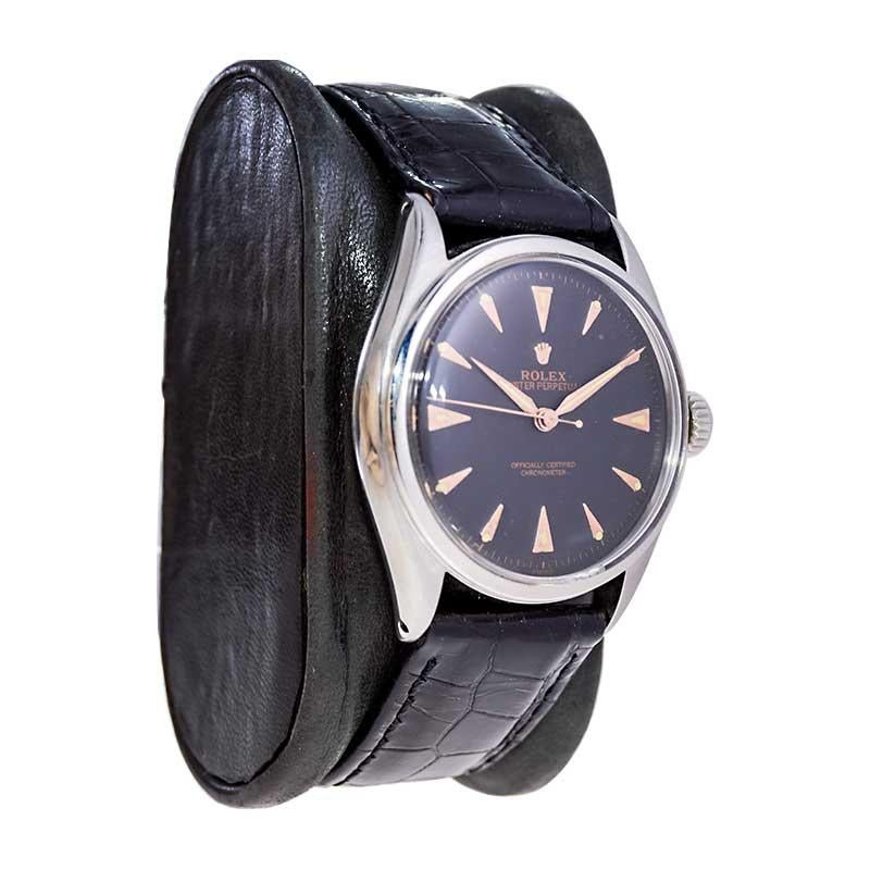 Art Deco Rolex Steel Early Oyster with Original Super Oyster Crown from 1952-1953 For Sale
