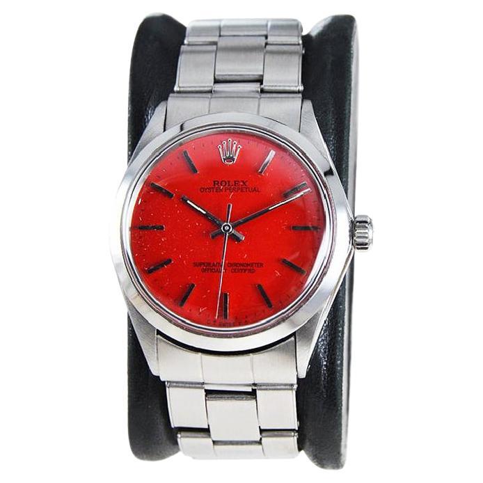 Rolex Steel Oyster Perpetual With Custom Red Dial circa, 1970's
