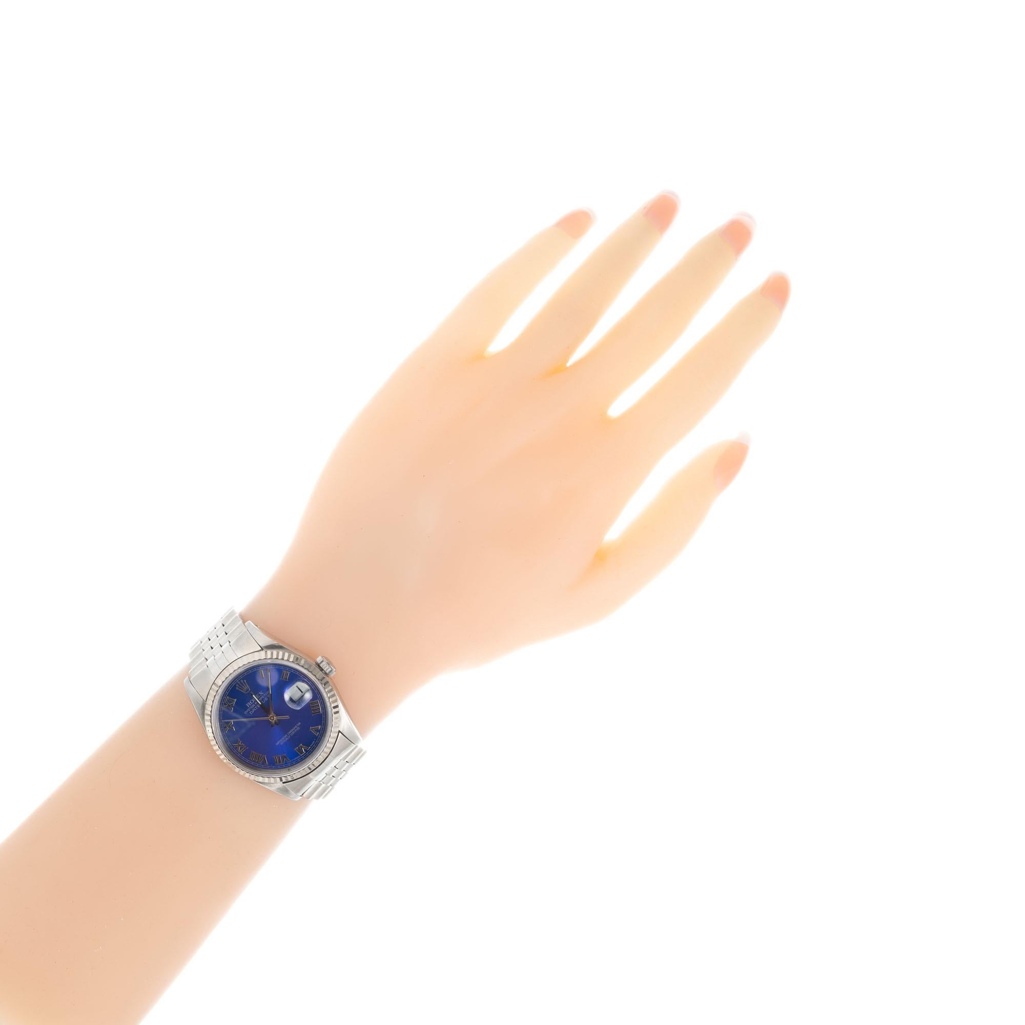 Rolex Steel Gold Datejust Custom Bright Blue Roman Dial Wristwatch Ref 16234 2