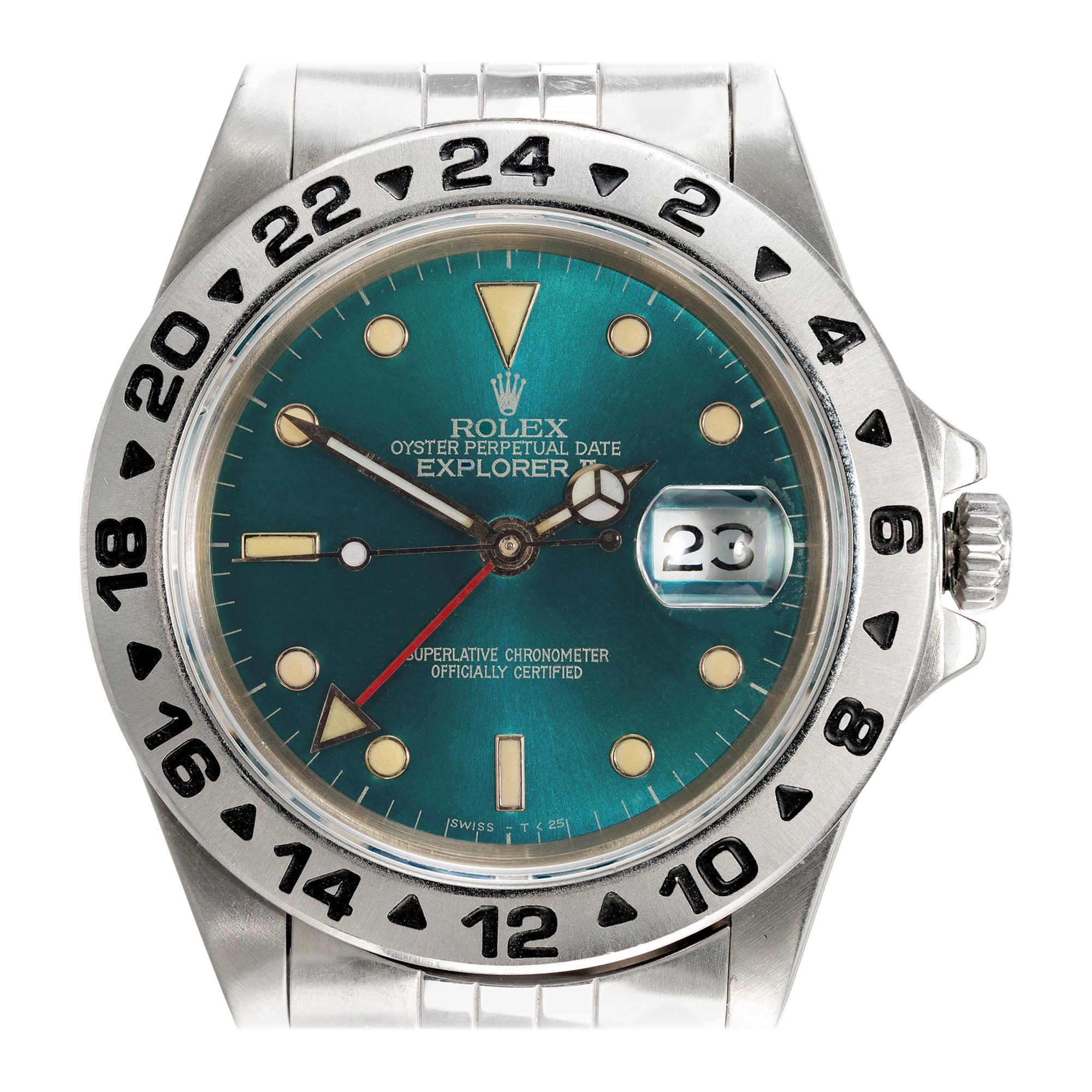 Rolex Steel Jubilee Band Explorer II 16570 Teal Dial Wristwatch at 1stDibs