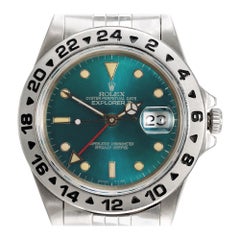 Vintage Rolex Steel Jubilee Band Explorer II 16570 Teal Dial Wristwatch