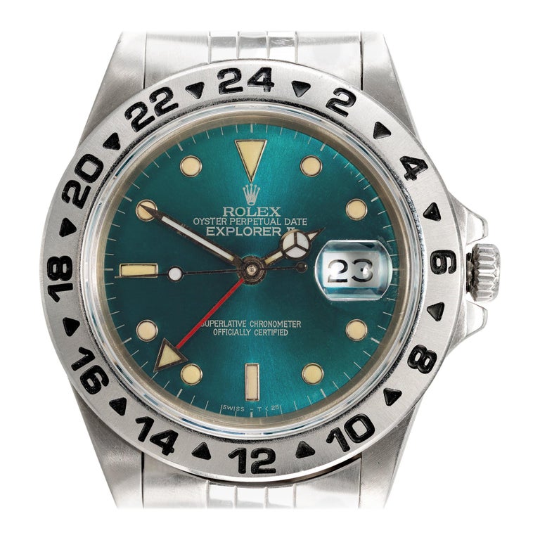 Rolex Steel Jubilee Band Explorer II 16570 Teal Dial Wristwatch at