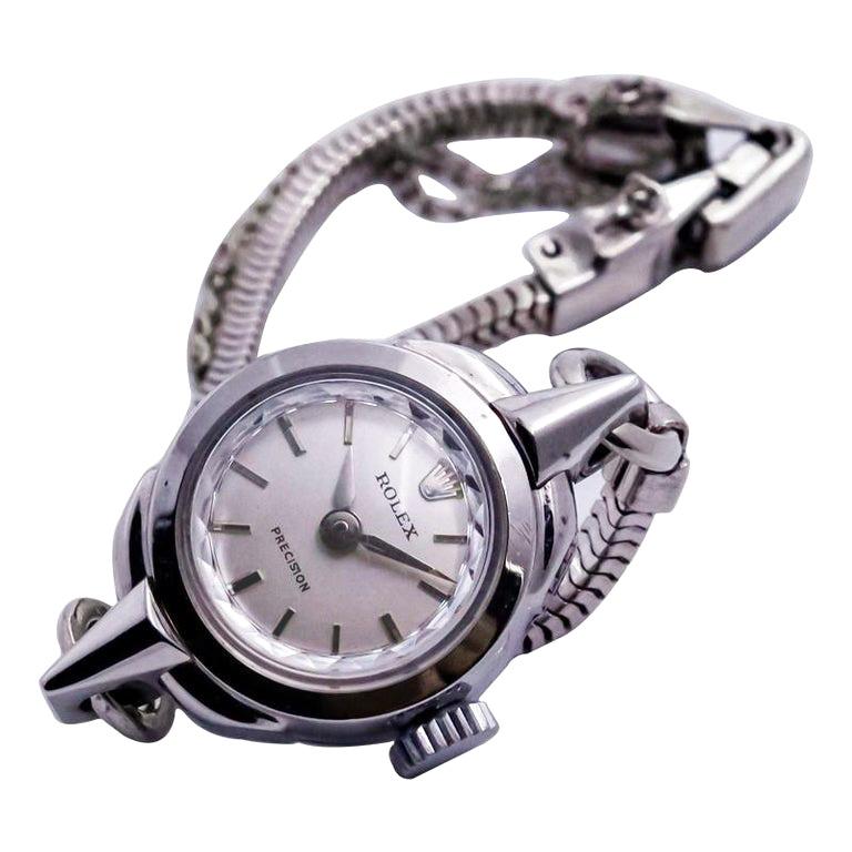 Rolex Steel Ladies Bracelet Watch with Original Dial 1940s Diamondized Lense In Excellent Condition In Long Beach, CA