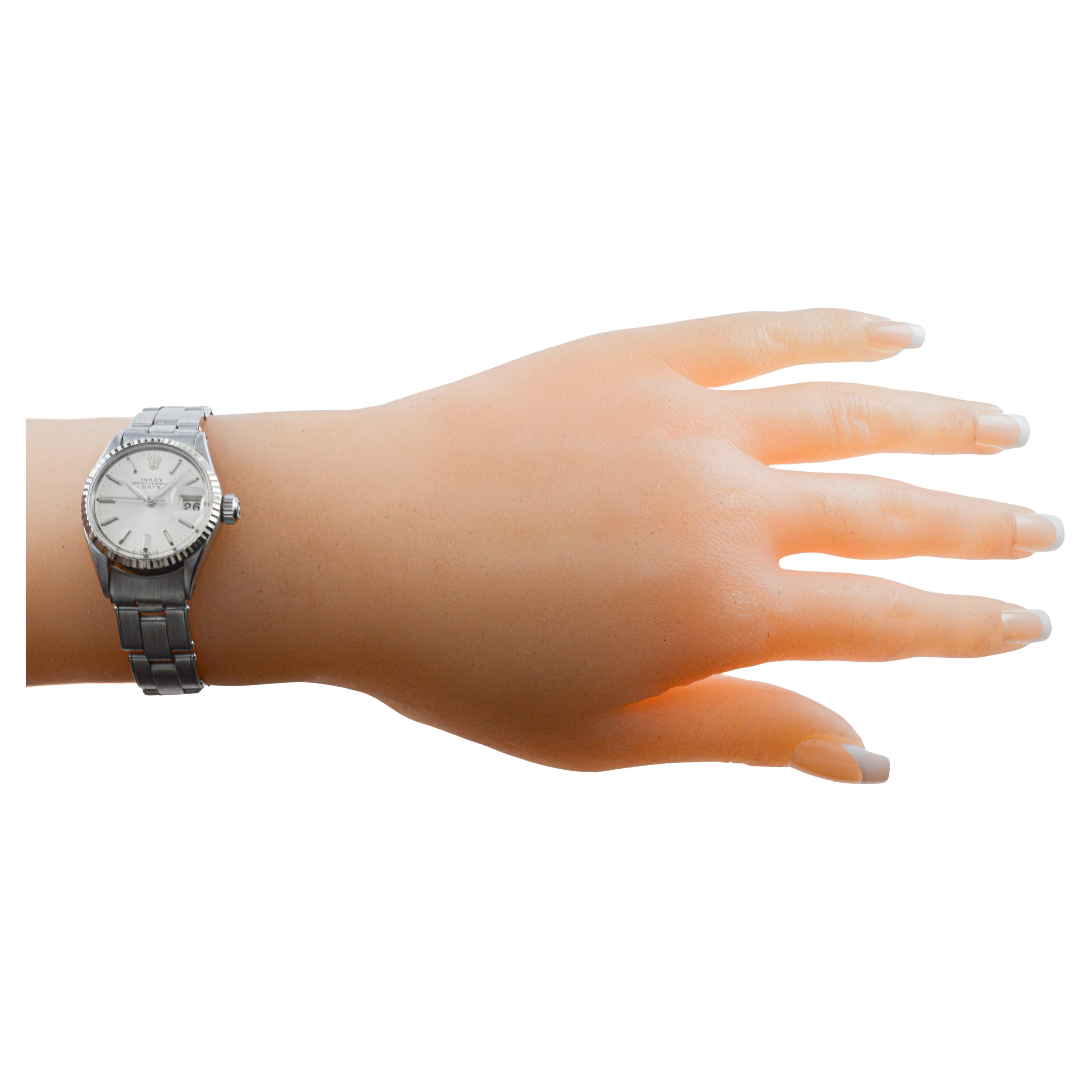Rolex Steel Ladies Oyster Perpetual Date with Factory Original Silvered Dial For Sale 14