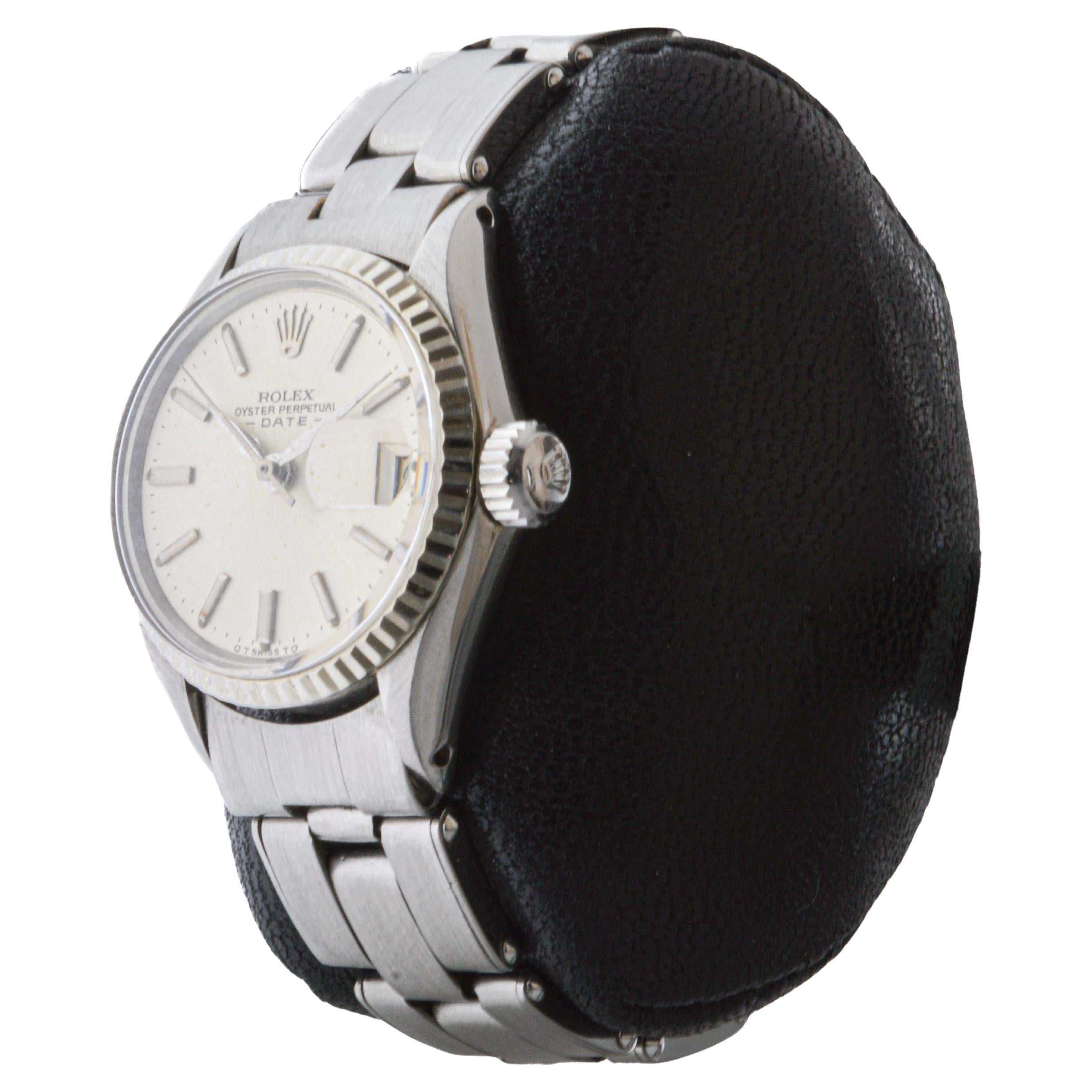Women's or Men's Rolex Steel Ladies Oyster Perpetual Date with Factory Original Silvered Dial For Sale