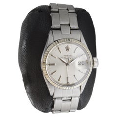 Rolex Stahl Damen Oyster Perpetual Date mit original versilbertem Original versilbertem Zifferblatt